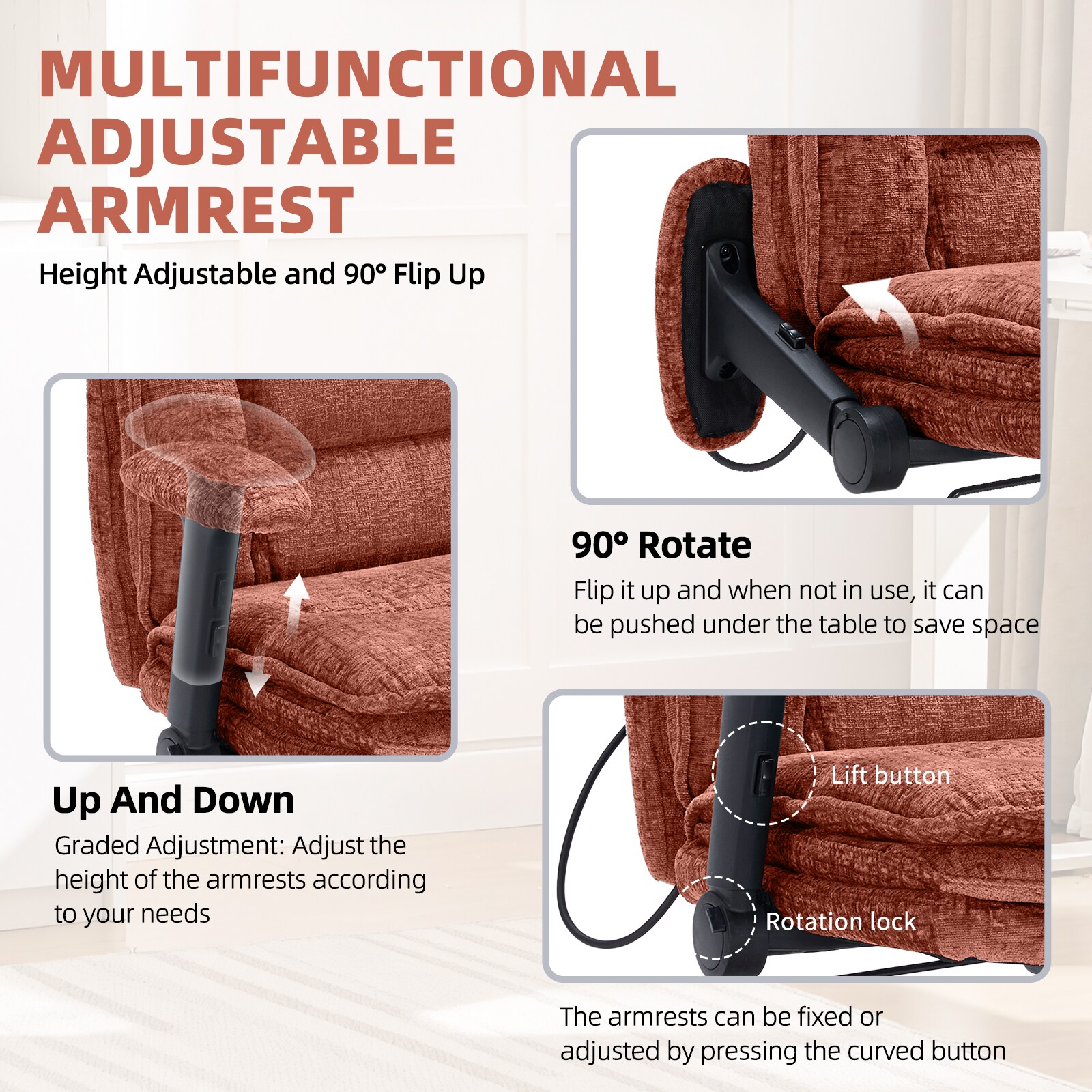 Criss Cross Chair With Wheels And Flip Arms, Upholstered Cross Legged Office Chair With 3 Layer Cushions&Dynamic Airbag Lumbar Support, Wide Seat Comfy Desk Chair For Home Office, Living Room, Orange_maomaolike.com